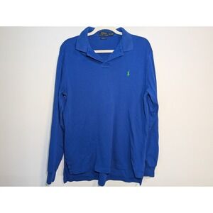 Ralph Lauren‎ Classic Long Sleeve Polo Shirt Royal Blue Cotton Casual Men's